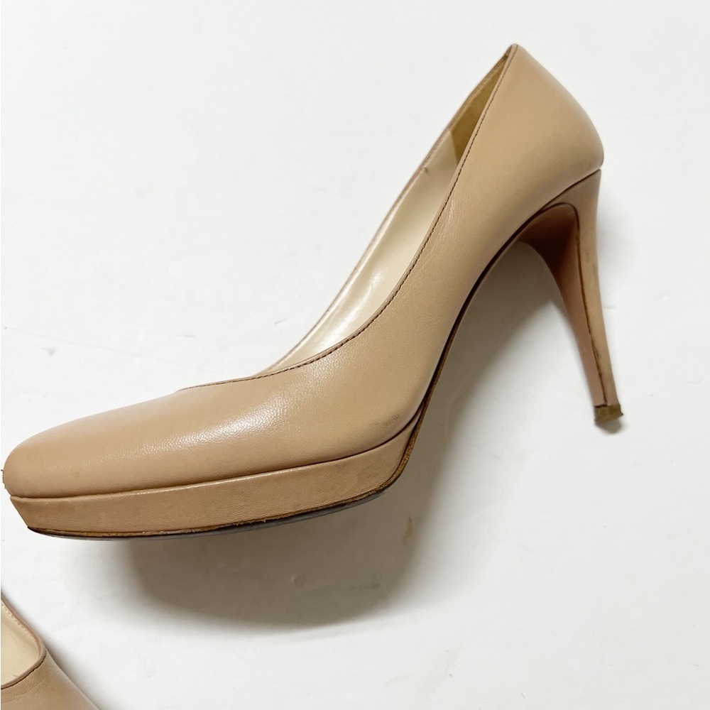 Prada Womens Nude Tan Leather Calzature Donna Platform Heeled Pump Size 37.5 - Picture 10 of 14